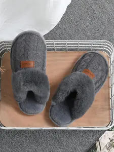 Women Winter Memory Foam Couple Slippers, Anti-Slip Indoor Outdoor Plush Fluffy Home Shoes, Casual Style, All Seasons, Comfortable Sole Material