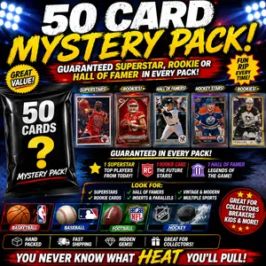 50 Sports Card Pack Guaranteed Superstar, Rookie or Hall of Famer