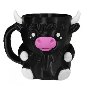 Highland Cow Ferdinand Cup, 3D Printed Cute Design, Hidden Snack Drawer, Dual Spoon Holder, Insulated Ice-Resistant Hand, Multi-Color Options