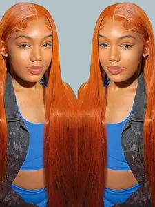 Brazilian Human Hair 5x5 Lace Closure Wig, Ginger Color, Easy to Wear, Summer Perfectly, Summer Suitable, 180% Density, High Density, Perfect for Styling, Brazilian Wigs