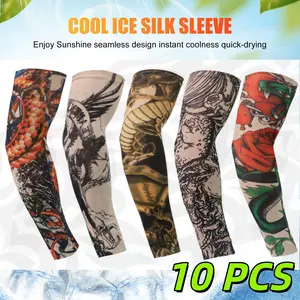 10PCS Tattoo Arm Sleeves,UV Protection,Stretchy,Breathable,Cooling,Quick Dry,Assorted Patterns,for Running Cycling and Hiking