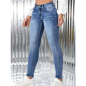 Whiskering Stretch Skinny Jeans, Zipper Button Closure Stylish Pants, Women's Jeans & Clothing