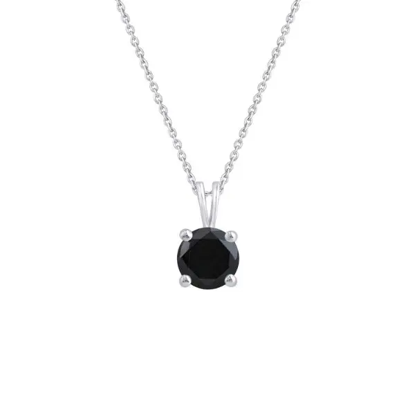 DEWBERRY 1.00Ct Round Black Diamond Solitaire Pendant Necklace for Women & Men in 14KT White Gold Plating over 925 Silver