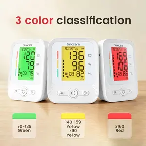 Sinocare Upper Arm Automatic Digital Blood Pressure Monitor, Clinically Accurate, One Button Operation, 3-Color Display, Dual User Mode with 120 Memories Each, Adjustable 8.6"-16.5" Cuff, Home Bp Machine