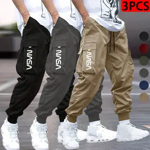 3-Pack Men's Cargo Jogger Pants Multi-Pocket Streetwear Trousers with Tapered Cuff for Casual Urban Style Daily Wear Travel and Light Athletic Activities Three-Piece Set Menswear