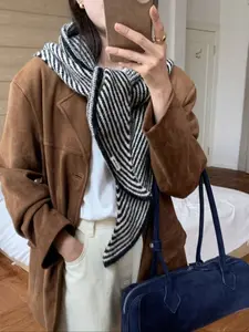 New Korean Style Striped Scarf for Women, Fall Winter Warm Neck Wrap Shawl, Two-In-One Versatile Accessory, Stylish and Cozy