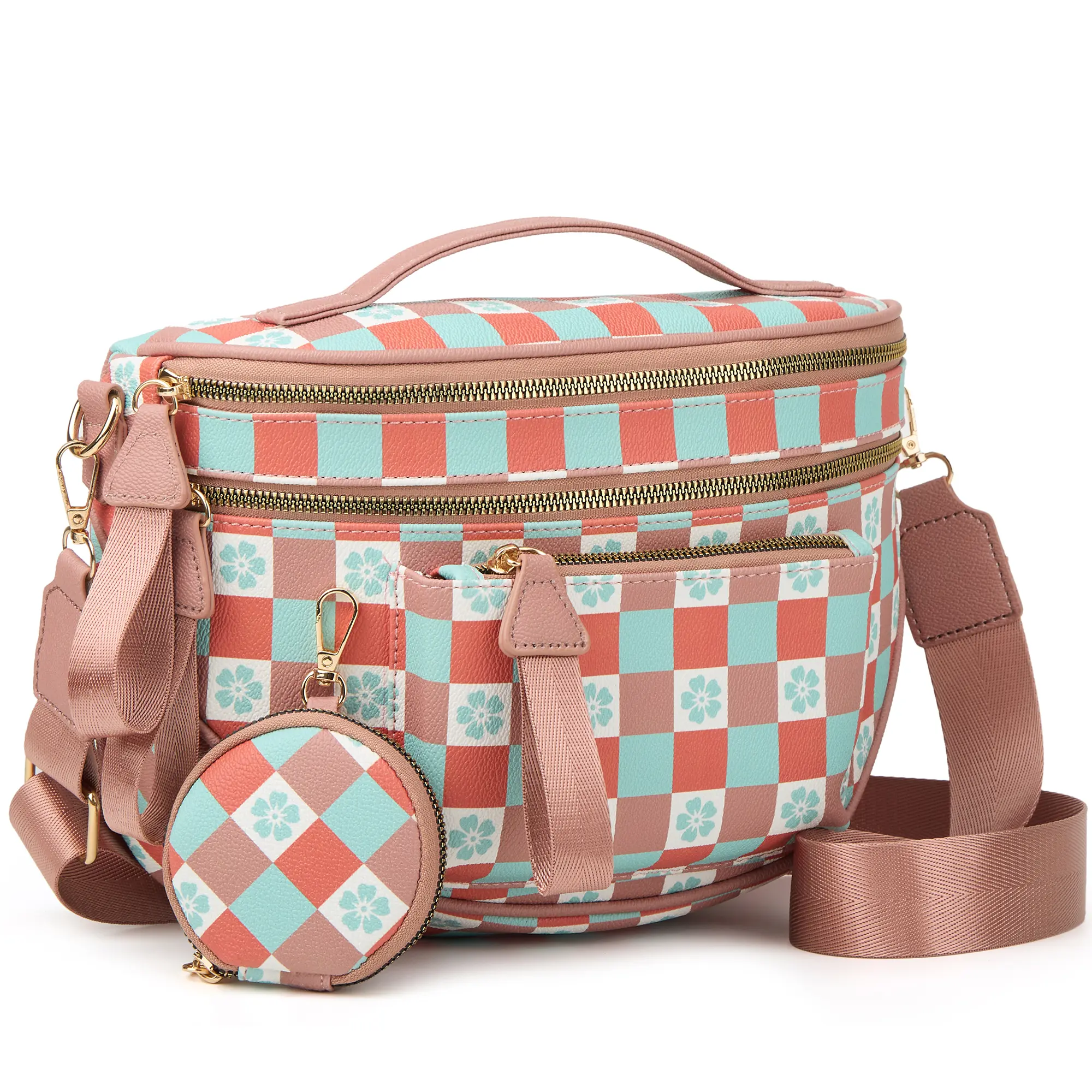 Spacious Checkered PU Leather Crossbody Bag Bum Bag Checkered Handbags Wallets for Women, Checkered Pattern, Pu Leather Material tiktokshopspringglowup summerwins,summerwins