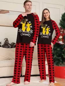 Christmas Couple Matching Homeewear Set, Loose Fit Long Sleeve Pants, Soft Breathable Fabric, Holiday Party Family Photo, Deer Print