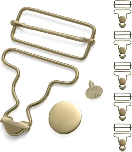 6 Sets Metal Overall Buckles Replacement Overall Clasp Replacement Suspender Clips with Adjustable Tri Glide Buckle Slider and Buttons