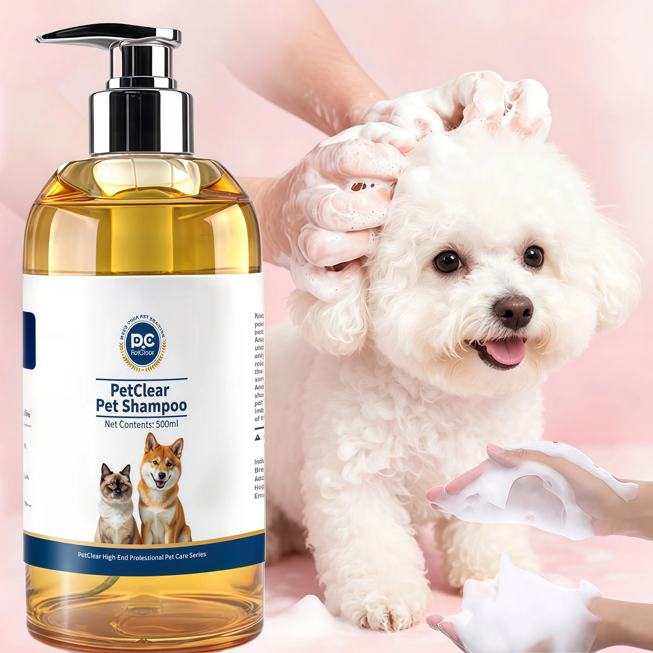 PetClear 4-in-1 Liquid Dog & Cat Shampoo Conditioner, 500ml Hypoallergenic Plant Extracts Pet Wash with Antiseptic, Easy-Rinse Formula for Deep Cleaning, Odor Control, Clean and Soft Coat, Detangling & Easier to Brush, Panthenol