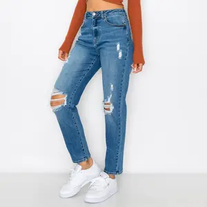 90250  BASIC BLOWN OUT KNEE MOM JEAN $24.99 BASIC BLOWN OUT KNEE MOM JEAN Fabric Content: 93% COTTON, 5% POLYESTER, 2% SPANDEX INSEAM: 28″ FRONT RISE: 11″