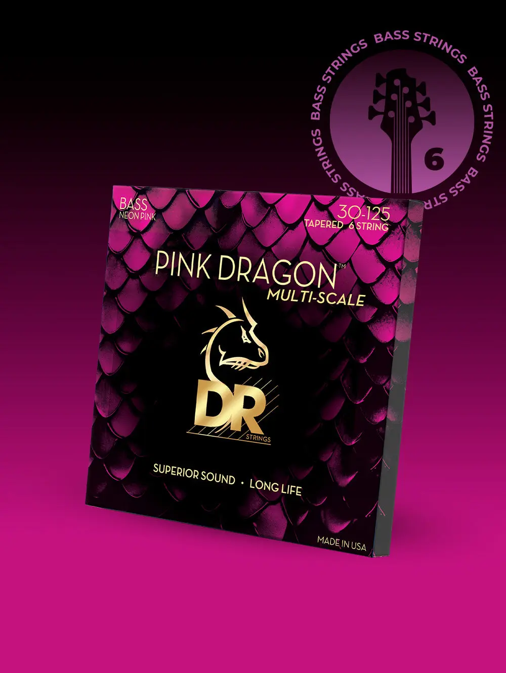 Pink Dragon™ Pink Coated Stainless Steel 6-String Bass Set