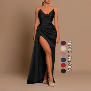 WomenSocialite Style And Sexy Slim Fit Deep V-waist Satin Slit Dress For Women Formal Womenswear