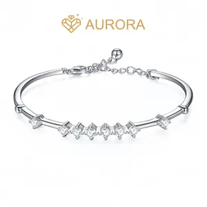 【#121 Jasmine Bangle】Moissanite Bangle with 925 Sterling Silver Daily Gift Auspicious Engagement Wedding Woman Synthetic Moissanite