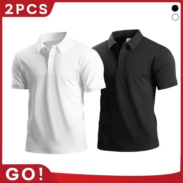 Men's 2-Pack Short-Sleeve Polo Shirts, Simple Solid Colors with Refined Look, Upgraded Heavyweight Premium Fabric, Thick Supple Comfort, Ideal for Daily Outings, Casual Wear