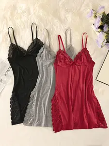 3-piece lace nightdress set for women - basicminimalist sleeveless spaghetti-strap sleepwear/ loungewear