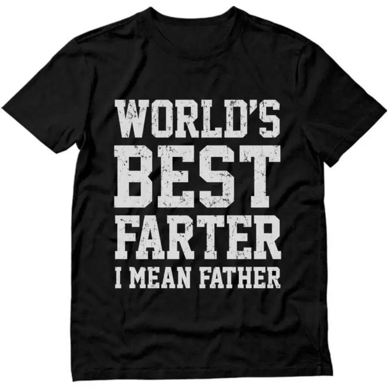 Men's Cotton Fabric Classic Casual Short-Sleeve Funny Father Gift T-Shirt, Playful "World's Best Farter I Mean Father" Sports Top, Shortsleeve, Menswear, Soft, Round Neck, Dad, Father's Day