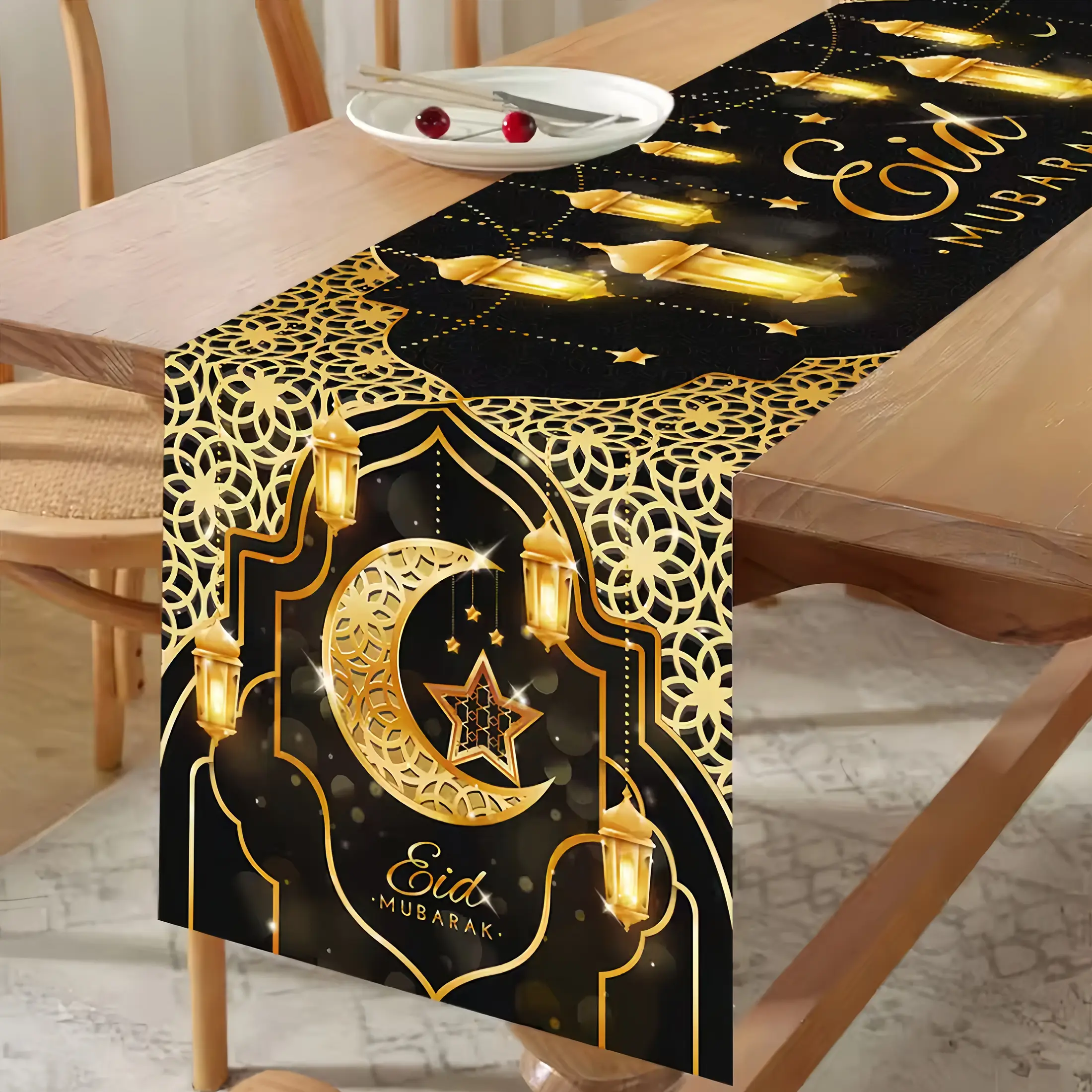 1pc/2pcs Eid Mubarak Tablecloth, Vibrant Traditional Holy Ramadan Decoration for Home and Festive Party Supplies, Eid al-Adha Ramadan Kareem Home Decor