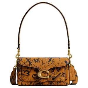 COACH Tabby 20 Graffiti Print Detachable Handle Crossbody Bag for Women, Glove-Tanned Leather, Small, Brown