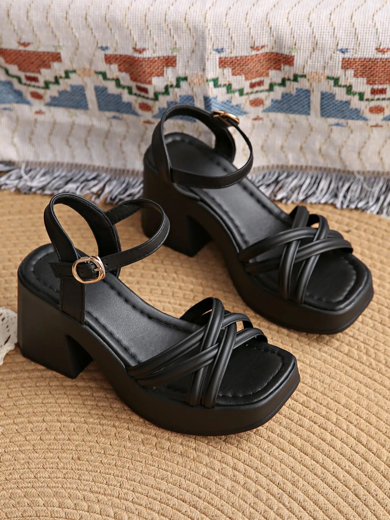 Women's Fashionable Cross Strap Heeled Sandals, Casual Comfortable High Heel Sandals for Daily Wear, Trendy All-match Platform Sandals for Women & Gir