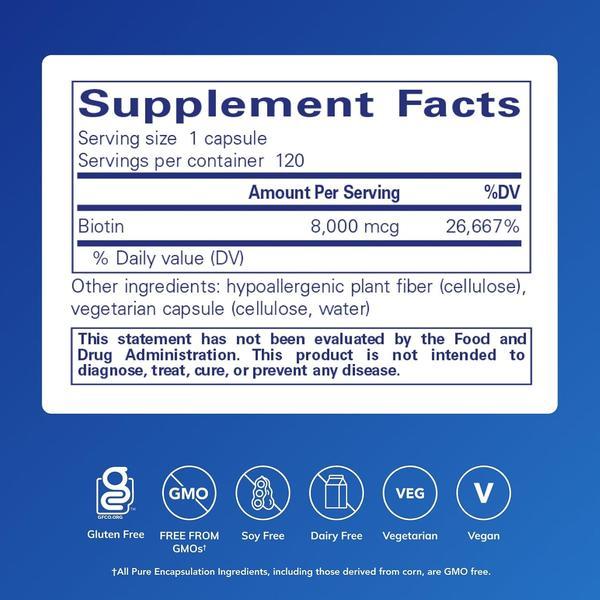 Hair Skin Nails Support Capsules with Premium Biotin 8 mg B-Vitamin for Stress Relief Healthy Hair Growth Strong Nails Radiant Skin Metabolism & Nervous System Support 120 Count