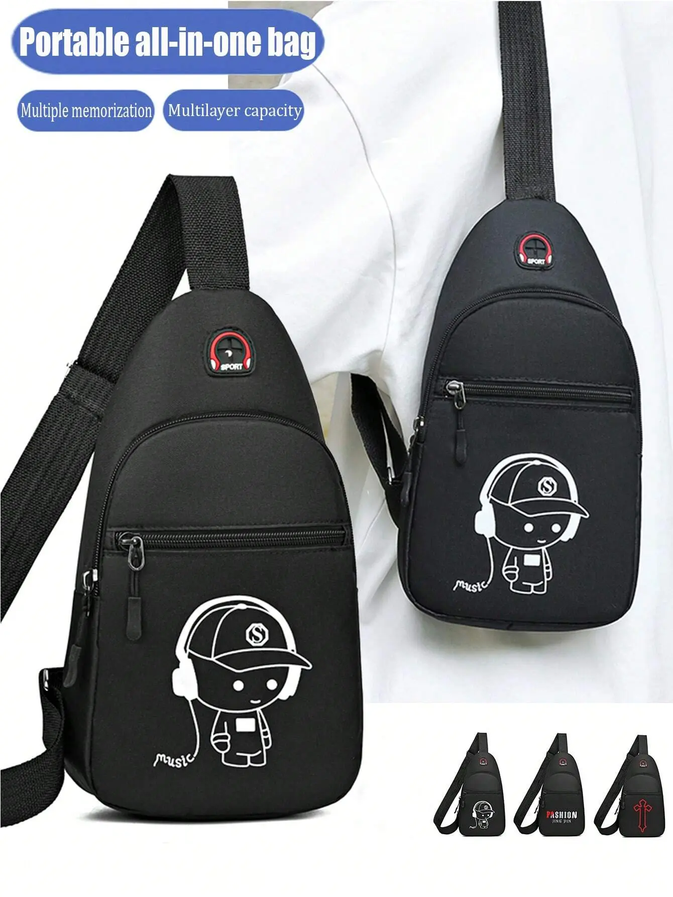 New Water-Proof Wear-Resistant Chest Bag Oxford Cloth Small Backpack Canvas Nylon Chest Shoulder Crossbody Black Bag College Bag Commute Practical With USB Cartoon Print Camouflage Leisure Print Letter Print Hip Bag