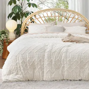 Full Comforter - Ivory Comforter, Boho Tufted, 3 Vintage Farmhouse for Seasons, Fluffy with 2 Pillow Shams
