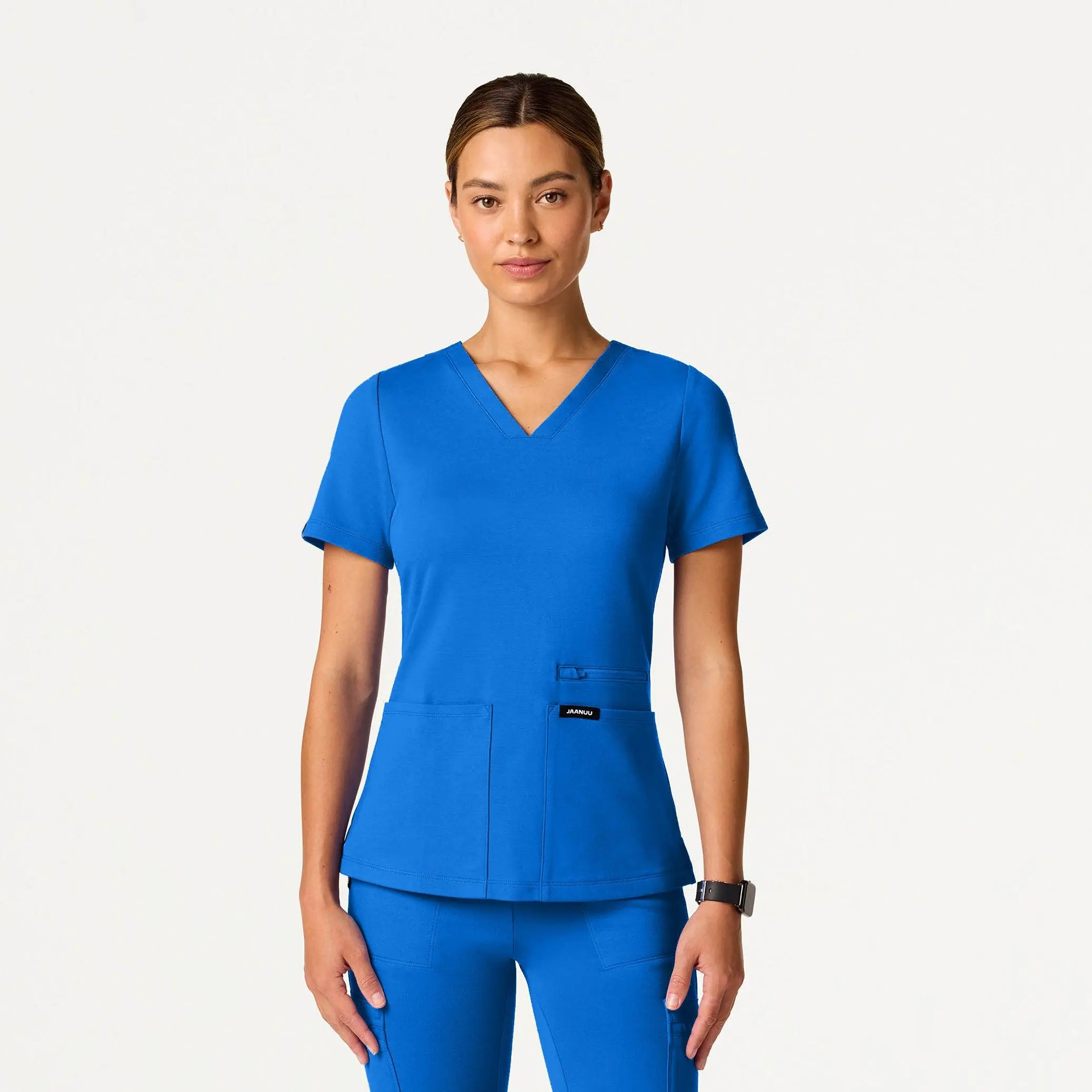 Kass Slim 4-Pocket Scrub Top - Royal Blue, Workwear, Zippers, Uniforms, Fit, Style, Women's Clothes, 1 Inner Phone Pocket, Patch Pocket