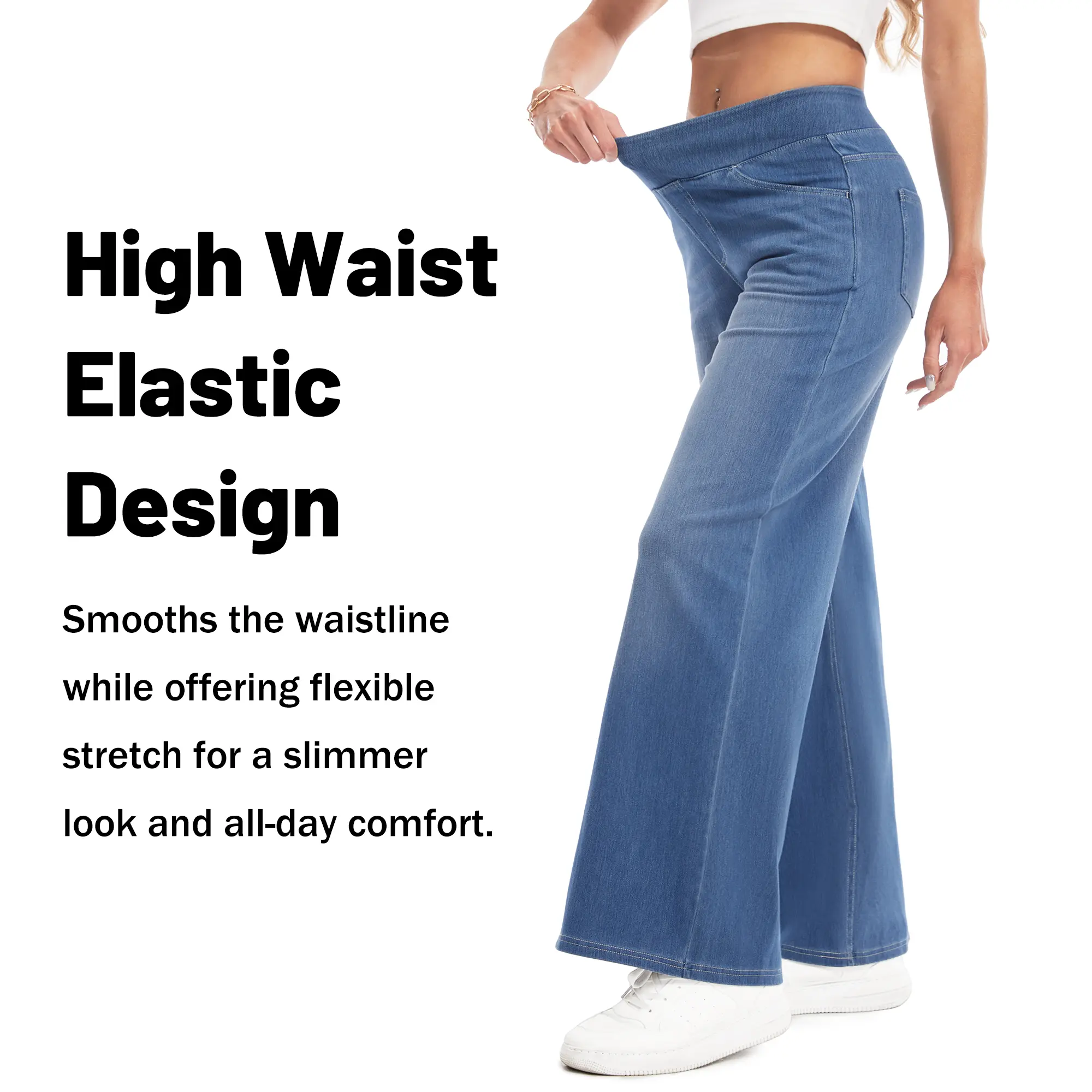 YUCOLEN Wide Leg Stretchy Jeans for Women Loose Fit Elastic High Waist Pants Pull On Baggy Fit Jeans Tummy Control Trousers Casual Work Wear (Regular Inseam) SummerVibes YUCOLEN Wide Leg Stretchy Jeans for Women Loose Fit Elastic High Waist Pants Pull On Baggy Fit Jeans Tummy Control Trousers Casual Work Wear (Regular Inseam) SummerVibes