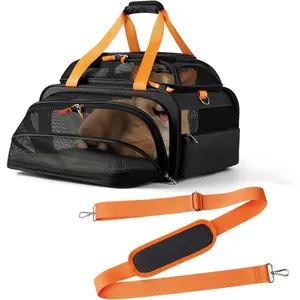 18x13.5x9 TSA Approved top and 1 Side Expandable pet Carrier for Small  Puppy  up to 10 lbs Weight and 17'' Length, for Spirit Southwest Airlines