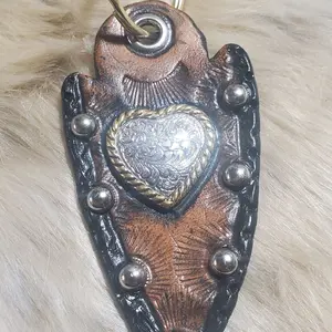 Tooled HAND-MADE Leather Keychain with Studs