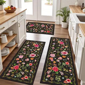 Floral Pattern Kitchen Mat, 1 Count Non-slip Kitchen Rug, Rectangular Floor Mat, Decorative Carpet for Home Kitchen Living Room Bedroom, Floral Area Rug, Floral Rugs