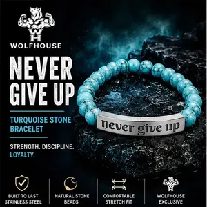 Wolfhouse “Never Give Up” Turquoise Stone Bracelet | Strength & Discipline Bracelet
