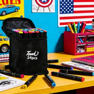 1Pc 24 Colors Dual Tip Markers Set Dual Tip Art Markers for Drawing Coloring Sketch Illustration Graphic Design Manga Coloring Book Art Supplies for Sketchbook Journal DIY Craft Easter Mothers Day Spring Gift with Carry Case Art Materials