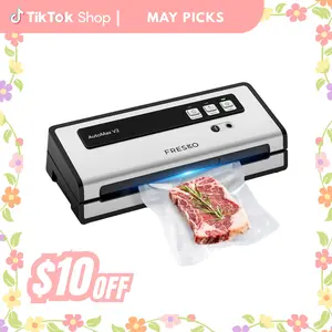 FRESKO AutoMax V2 Compact Vacuum Sealer Machine, Automatic Food Saver with Double Heat Seal, Includes Bags & Starter Kit