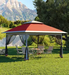 GARVEE 13x13FT Pop Up Gazebo Canopy Tent with Mosquito Netting - Folding Patio Canopy for Outdoor Parties, Weddings, Dining, and Backyard Use in Red and Light Grey