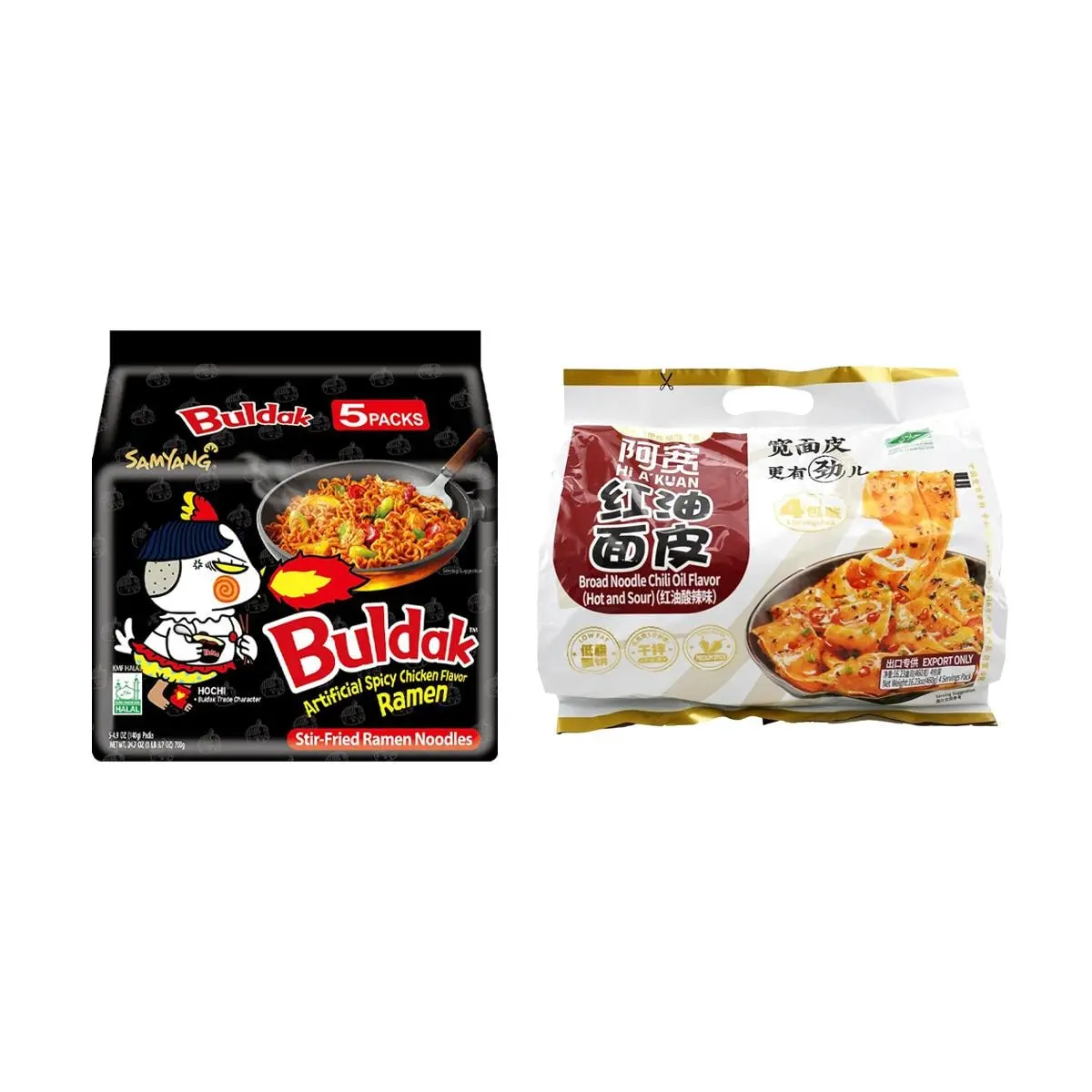 BAIJIA Korean Samyang Buldak Spicy Chicken Noodles 700g + Chenji Akwan Spicy Red Oil Noodle Skin 460g - Ultimate Hot & Sour Combo