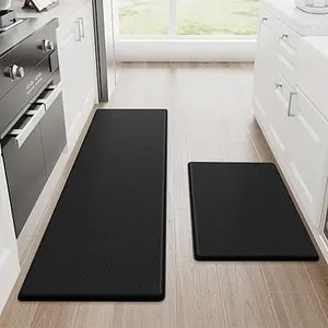 StepRite Kitchen Mats, 2PCS Kitchen Rugs, Cushioned Anti Fatigue , Non-Slip Standing Desk Mat, W Floor, Office,17.3"×30"+17.3"×47",Black