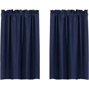 Blackout Tiers Curtain for Small Window Rod Pocket Kitchen Curtains Room Darkening Short Curtains for Bedroom, Navy Blue, 30 inch x 45 inch, 2 Panels
