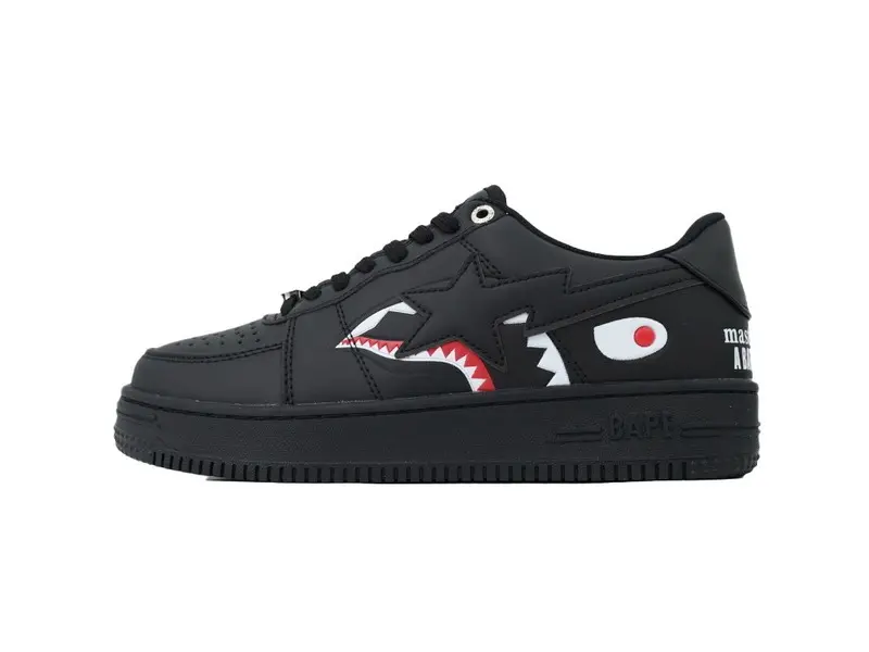 Unisex All Black Shark Graphic Skate Sneakers, Lightning Star Logo Low Top Casual Shoes, All-Match Anti-Slip Thick Sole Street Shoes For Couple Daily Streetwear & Dark Hip Hop Style Outfits