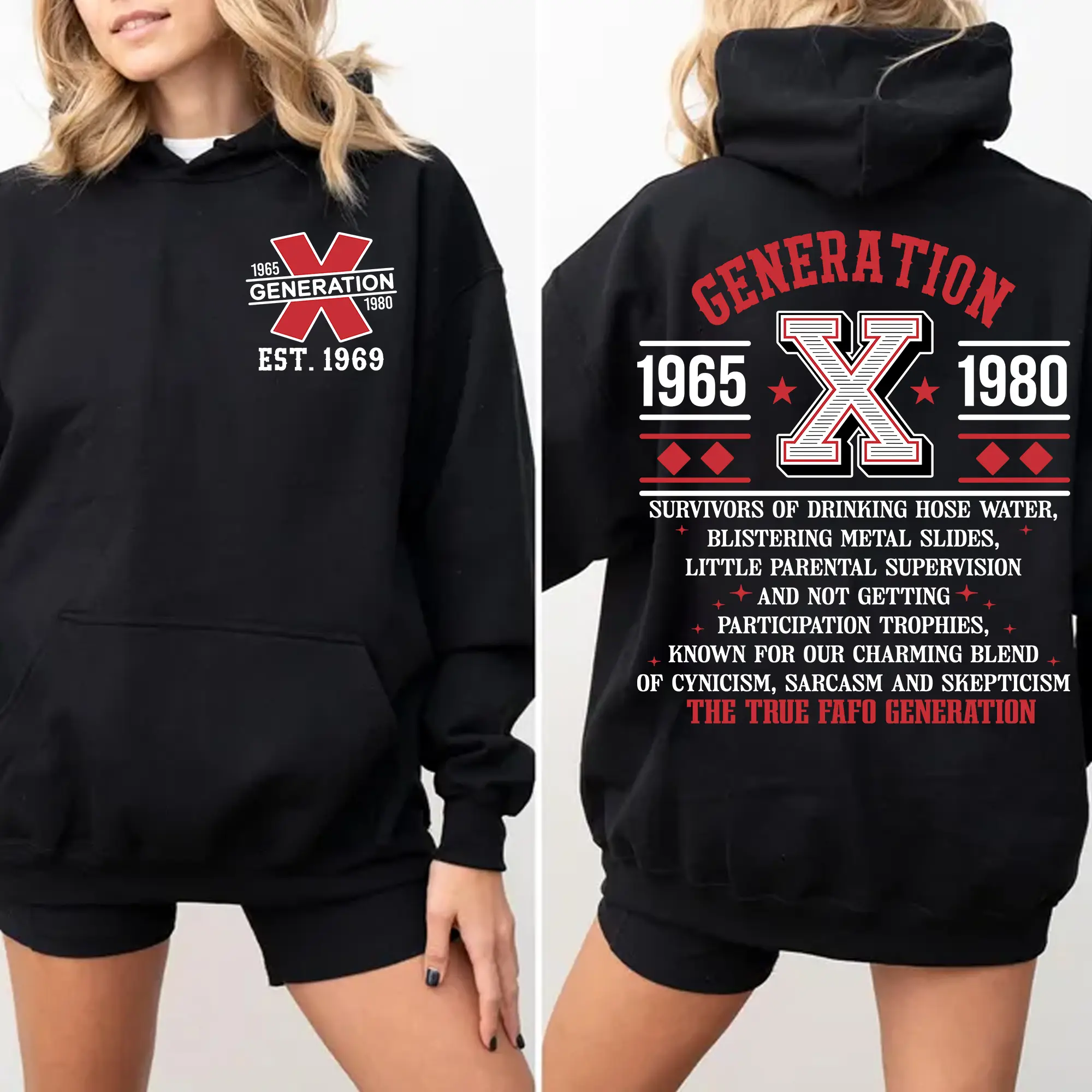 (HOODIE) Gen X customized new version Proud Members Of Gen X New Hoodie, Customize Gen X TShirt Raised On Hose Water And Neglect T-Shirt - Vintage Inspired Funny Saying Sarcasm Quotes Shirt - Fit, Casual