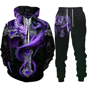 Men's sportswear set Retro Dragon Tattoo 3D Print Men Women Tracksuit Sets Casual Hoodie  Pants 2pcs Sets Oversized Sweatshirt Fashion Men Clothing