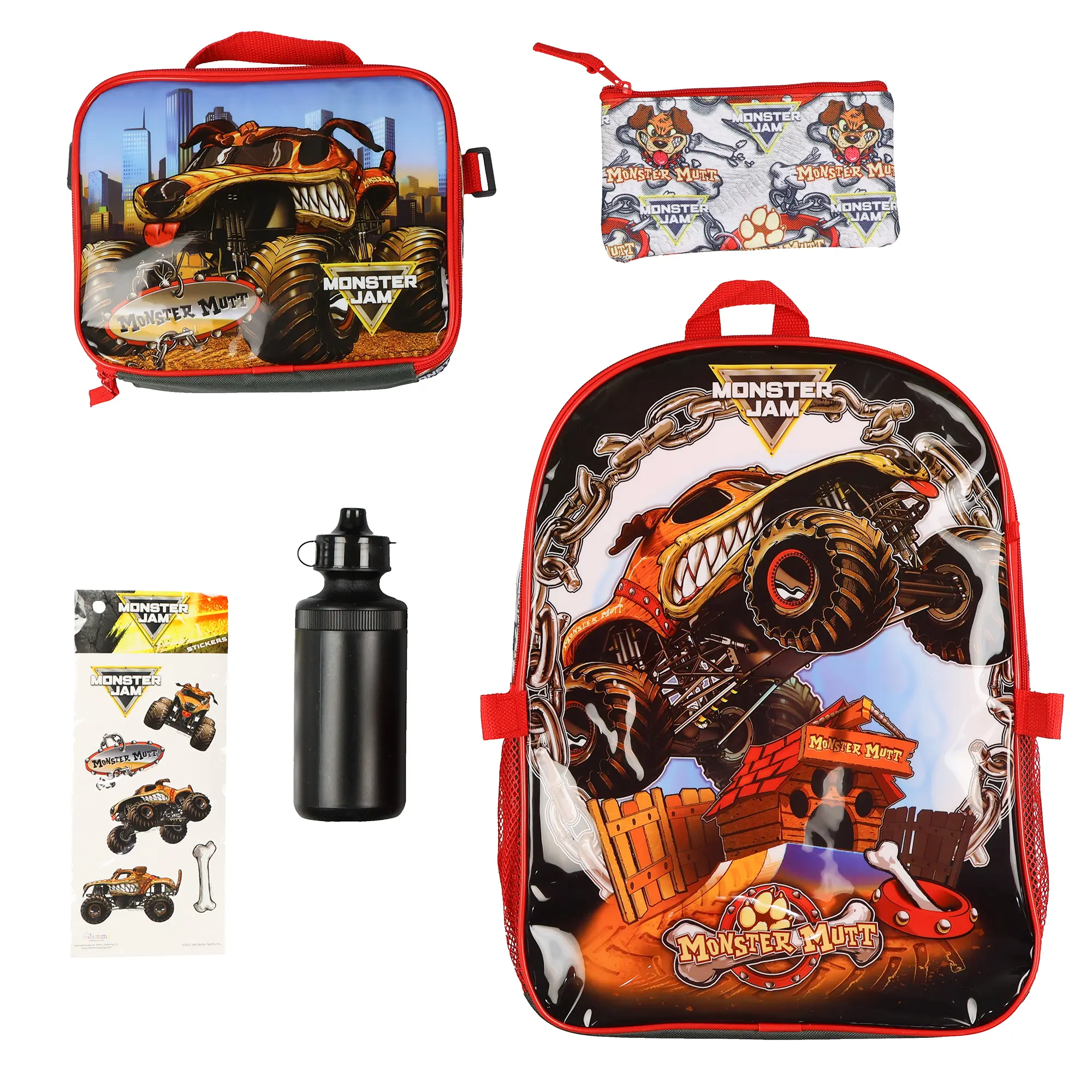 Monster Jam Monster Mutt 5-Piece 16" Backpack Mega Set with Detachable Lunch Box