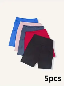 5-pack Women's Workout Shorts | High-waisted Athletic Yoga Shorts With Pockets, Breathable & Quick-dry,Elastic Fabric, Breathable and Sweat-absorbent to Keep Dry.Fitness, Yoga, Cycling, Running and Sports Shorts for Ladies,Outdoor Activities