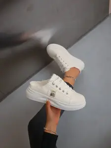 New Mesh Lace-Up Mules Half Sandals, Women's Breathable Lazy One-Step-On Shoes, Fashion Slip-On PU Upper Rubber Sole, Footwear