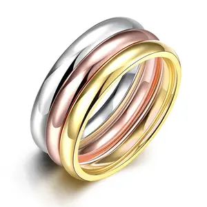 3pc Stacking Wedding Bands for Women by Ginger Lyne | Stainless Steel Engagement Wedding Ring  Set for Men or Women