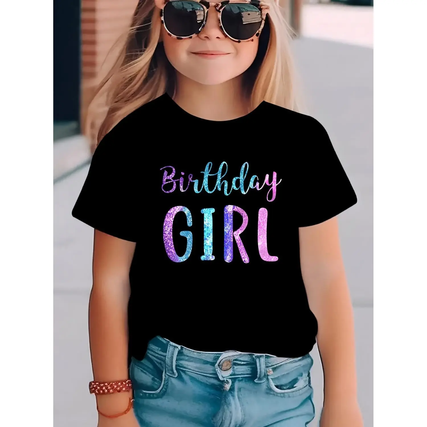 [Birthday Girl Top] Summer Casual Girls' Short Sleeve T-Shirt | "Birthday Girl" Letter Print Versatile Top - Fashion