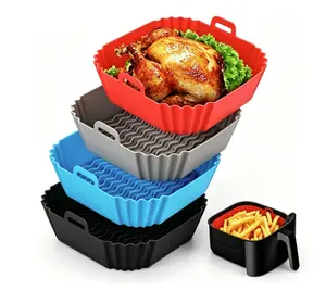 Square Silicone Air Fryer Liners, Air Fryer Sheets, Compatible with 4-10 QT, Reusable Silicone Basket, Air Fryer Accessories Air Fryer Liners Heavy-Duty Non-Stick Oil-Resistant Replace Disposable Parchment Paper Gifts For Party