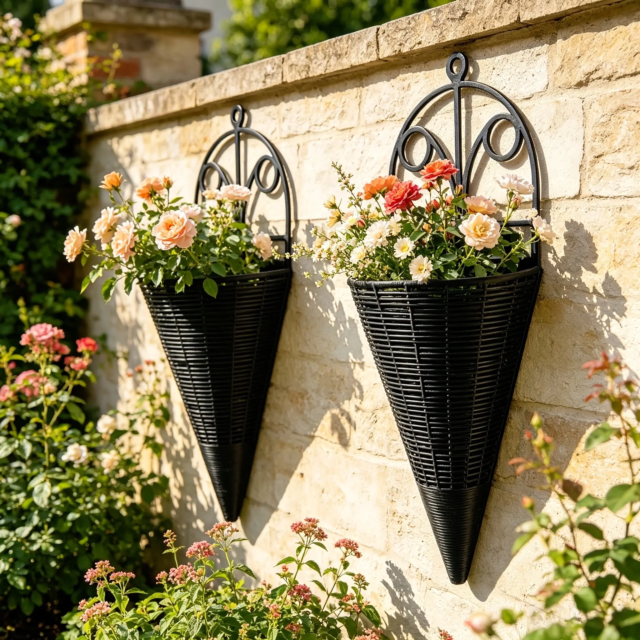 2-Pack Plastic Wall-Mounted Flower Basket, Integrated Cone-Shaped Planter Rack, Wall Plant Holder, Wall Plant Stand, Versatile Indoor/outdoor Garden Decor, Home Decoration, Party & Wedding Decor