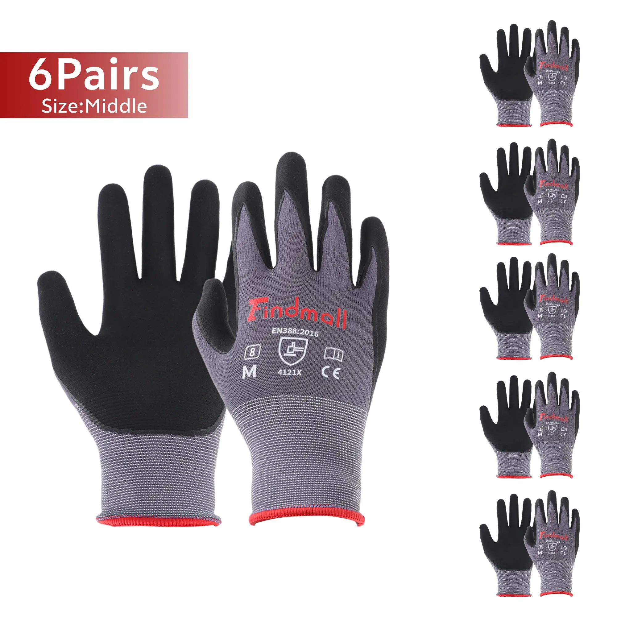 6 Pairs Middle Work Gloves